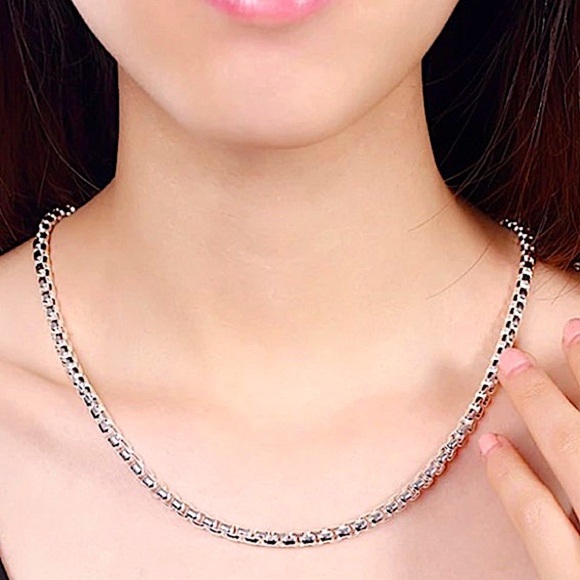 Sterling Silver Box Chain Necklace Bracelet Matching Set - Picture 4 of 6